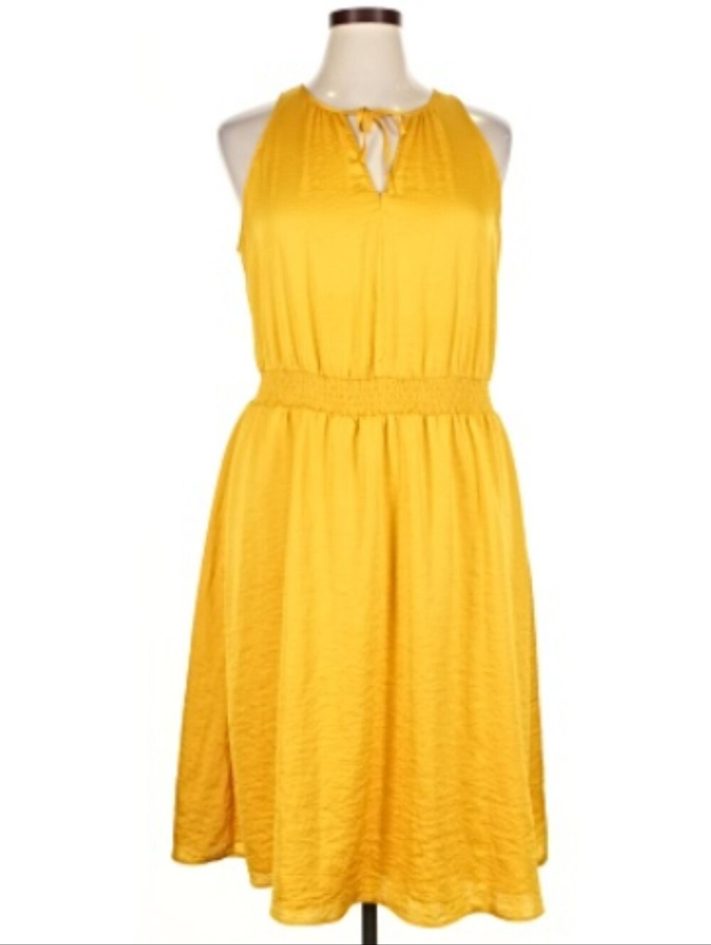 Reitmans Cider Yellow Sleeveless  Halter Faux Silk Dress  Lining Sz M
